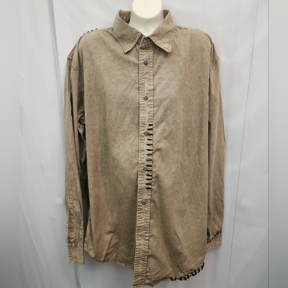 Affliction Button Up Long Sleeve Buckstitch Distressed Shirt NWOT